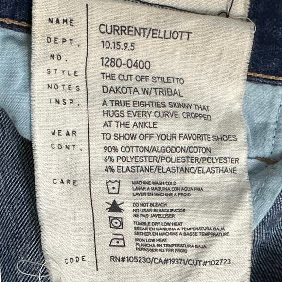 Current Elliot Jeans 27 The Cut Off Crop Stiletto Darkota With Tribal Cuff - Picture 10 of 12